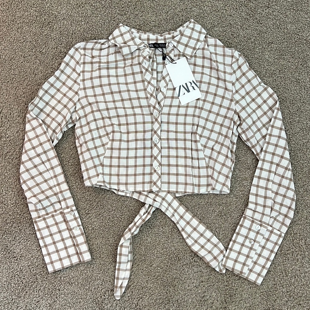 Zara cropped open back button down top